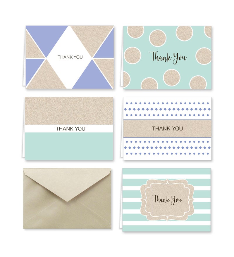 Paper Frenzy Purple and Mint Designer Thank You Note Card Collection with Envelopes - 25 pack - Image 1
